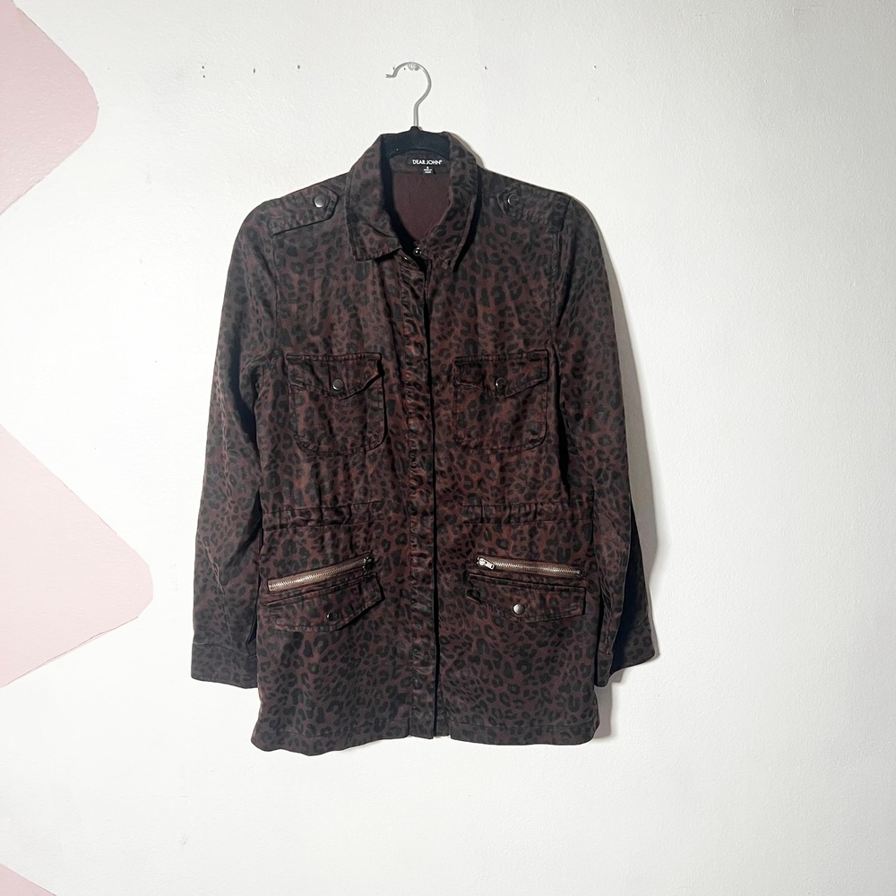 Dear John Utility Jacket Womens Small Brown Leopard Print Military